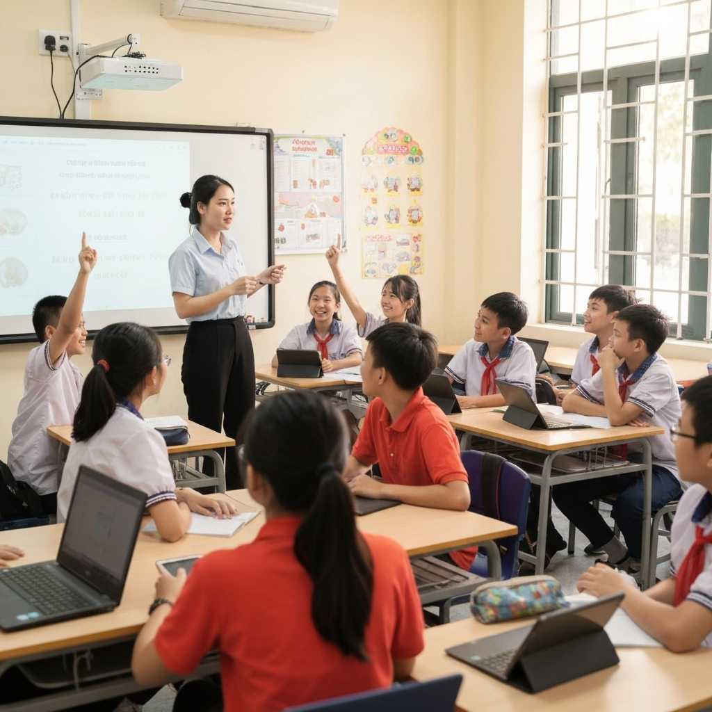 MC Academy - Giáo viên và học sinh trong lớp học hiện đại